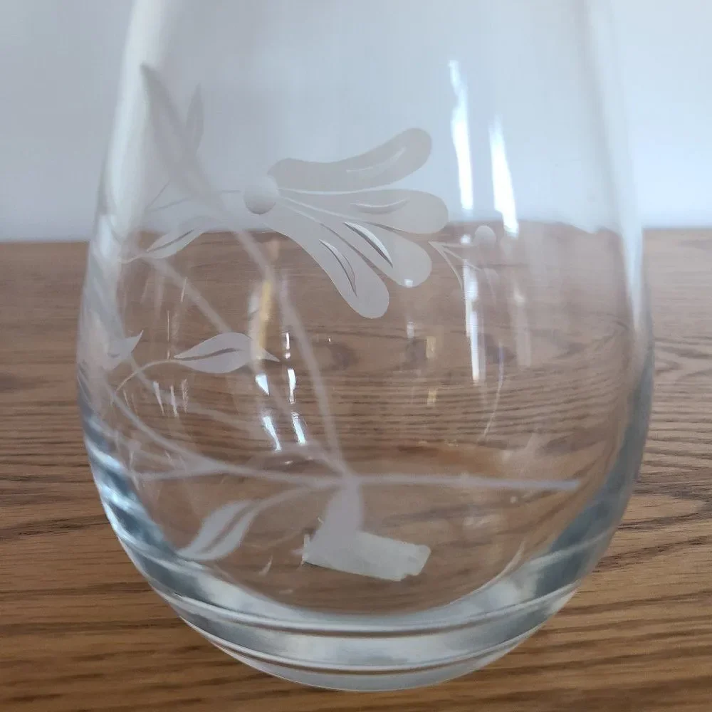 Pasabahce Floral Etched Glass Vase  |  Made in Turkey  |  Beautiful!